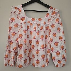 J. Crew Orange and Pink Floral Blouse